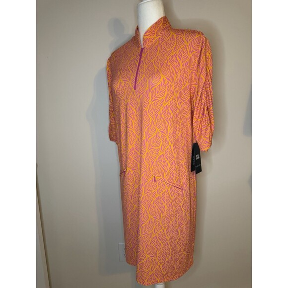 Ibkul Ruched Elbow Sleeve Dress Sally Orange Peel / Hot Pink Size XL NWT - Picture 5 of 11